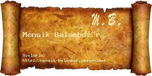 Mensik Balambér névjegykártya